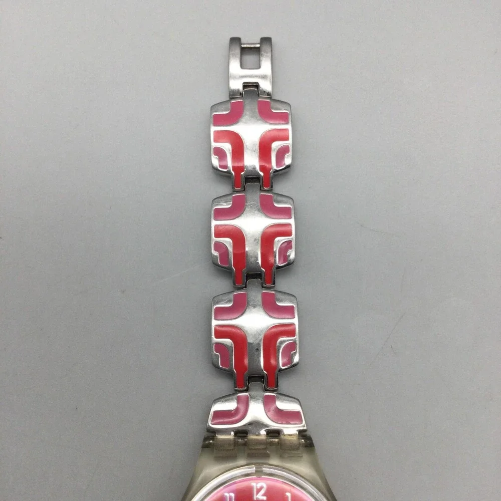 Swatch Candle Dinner Womens Watch 25mm Pink Dial Stainless Enamel New Battery 6